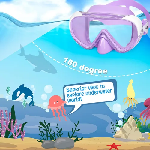 Miniatura 2 de Máscara de natación para niños, máscara de buceo de esnórquel de 180°, gafas de natación antivaho para niños con cubierta para la nariz, gafas