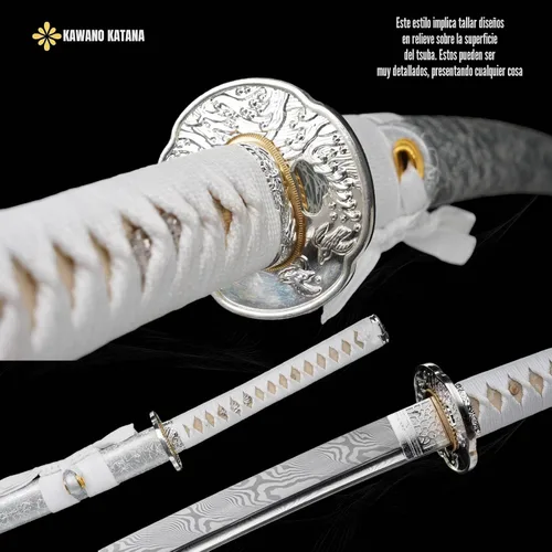 Miniatura 3 de Espada Katana KAWANO, espada japonesa de Damasco de acero plegable hecha a mano, espada samurái de lama completa funcional, mango de Rayskin real