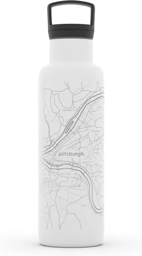 Miniatura 74 de Well Told Botella de agua aislada con mapa de Washington DC grabado, botella de acero inoxidable grabada (21 onzas, blanco) botella aislada de mapa