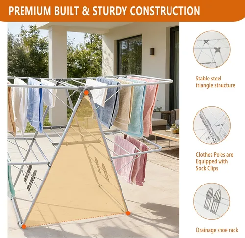 Miniatura 4 de Estante de secado de ropa, estantes plegables de 2 niveles para secar ropa, estante de secado de acero inoxidable plegable para interiores