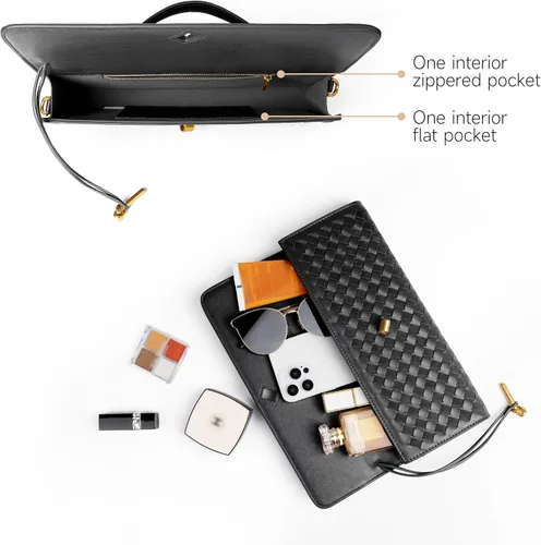 Miniatura 5 de Joryin Bolso tejido para mujer, bolso de mano de noche tejido de cuero y gamuza, bolso cruzado de gamuza, bolso formal de noche