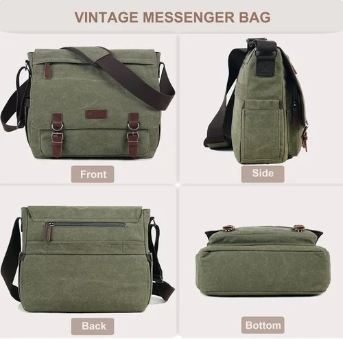 Miniatura 7 de Bolsa de mensajero de lona para hombres y mujeres, bolsa de viaje para laptop, maletín de negocios de 15.6 pulgadas
