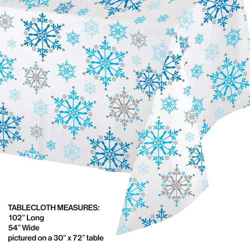 Miniatura 2 de Creative Converting Mantel de plástico con estampado completo, 54 x 102 ", remolinos de copo de nieve