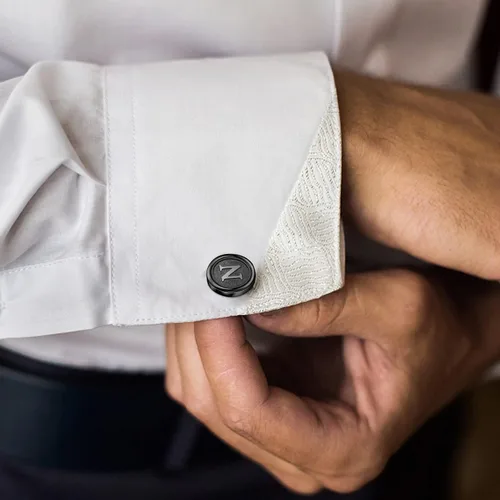 Miniatura 4 de ORAZIO Gemelos para hombre, con iniciales grabadas, color plateado, negro, juego de esmoquin de acero inoxidable, enlaces, letra del alfabeto A-Z