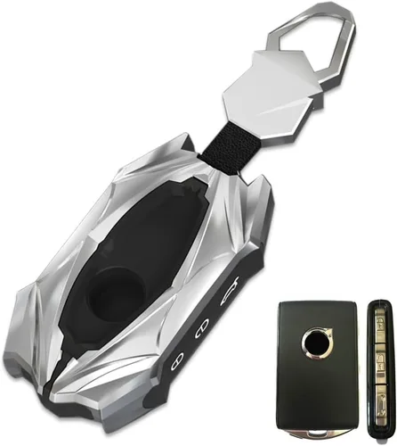 Miniatura 11 de Funda protectora de aleación de zinc para llavero de automóvil, compatible con Volvo XC40, XC60, XC90, S90, S60, V60, V90 2019-2024 (gris)
