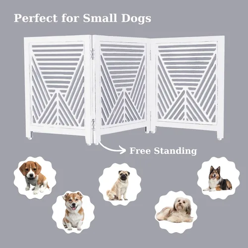 Miniatura 6 de Lightnpro Valla de madera geométrica para mascotas - Puerta de seguridad plegable independiente para perros, cachorros y mascotas pequeñas, valla
