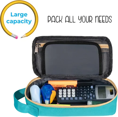 Miniatura 4 de Estuche grande para lápices, estuche duradero para bolígrafos con gran capacidad, bolsa de papelería portátil minimalista con asa para escuela