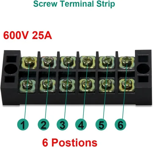 Miniatura 4 de 10 piezas (5 juegos) Bloques de tira de terminal de tornillo de 6 posiciones de doble hilera 600 V 25 A con cubierta + tira de barrera de terminales