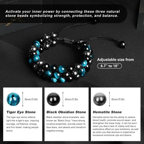 Miniatura 4 de ONXMAS Handmade Triple Protection Bracelet for Men Women, Christmas Gifts for Dad Boyfriend Husband,Healing Crystal Beaded Bracelets