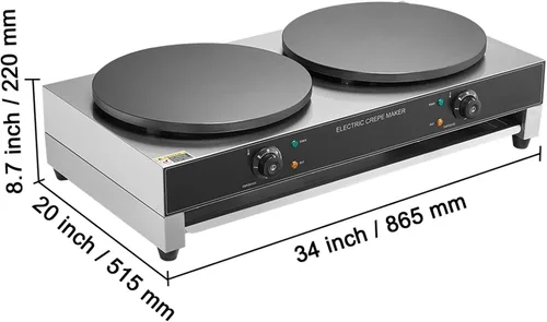 Miniatura 8 de HappyBuy Máquina eléctrica de crepé - Cabezal doble de 16 pulgadas, 3400 W, acero inoxidable antiadherente, escritorio, control de temperatura