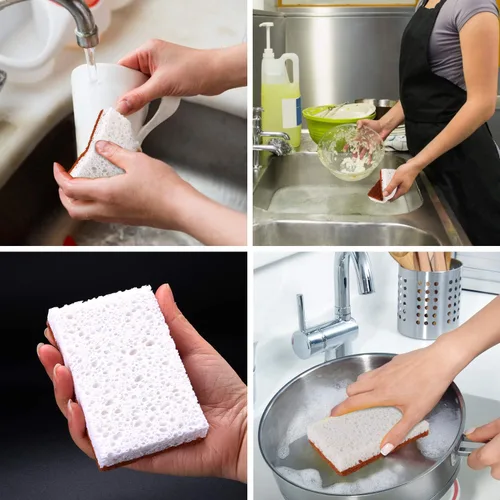 Miniatura 5 de Esponja natural a base de plantas, paquete de 12 esponjas de limpieza de fibra de palma con esponjas biodegradables compostables que no rayan