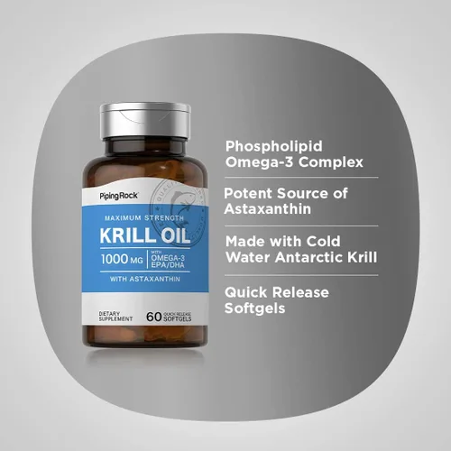 Miniatura 4 de Piping Rock Aceite de krill 1000 mg cápsulas blandas 60 unidades Suplemento para mujeres y hombres con Omega 3, astaxantina, EPA, DHA Sin
