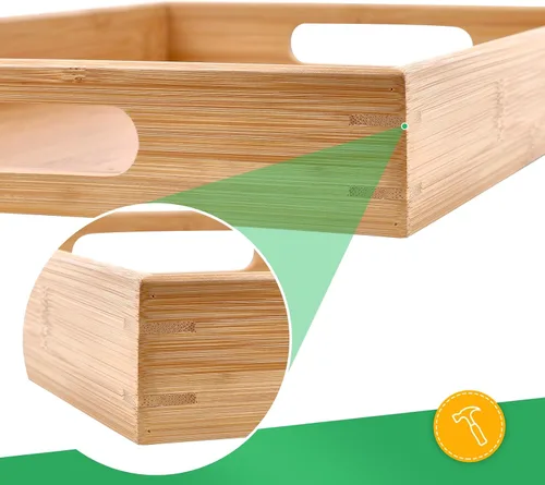 Miniatura 2 de Bandejas de bambú para comer en el sofá, platos de fiesta para servir alimentos, bandeja decorativa para encimera de cocina rectangular