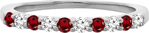 Miniatura 2 de Dazzlingrock Collection Anillo de boda apilable de aniversario para mujer con piedras preciosas redondas y diamantes blancos, oro blanco de 14