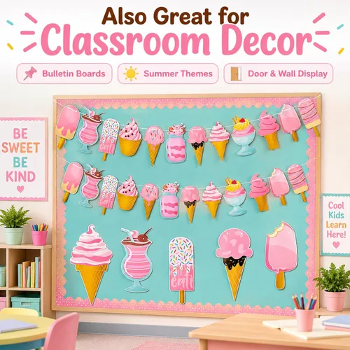 Miniatura 8 de Outus 2 pancartas de helado de 118 pulgadas, guirnalda de decoración de fiesta de helado para cumpleaños, baby shower, cumpleaños de niñas, mesa
