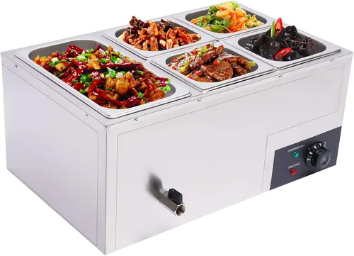 Miniatura 8 de Calentador de alimentos Bain Marie de grado comercial, 1 olla redonda, calentador de alimentos de acero inoxidable, mesa de vapor para catering