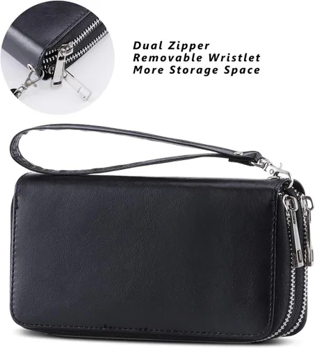Miniatura 4 de Cartera de teléfono celular para mujer con doble cremallera y correa de muñeca extraíble
