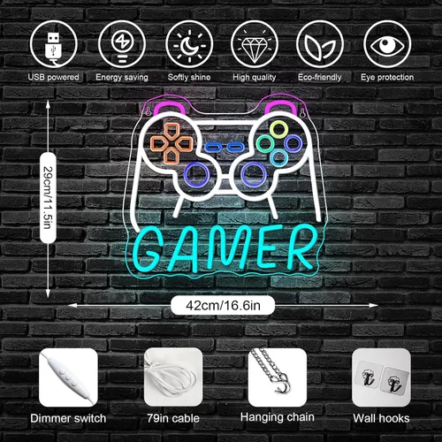 Miniatura 6 de Horseneon Letrero de Neón para Gamers con Luces LED Decoración de Pared para Salas de Juegos Letreros de Neón, Configuraciones de Esports y Cuevas