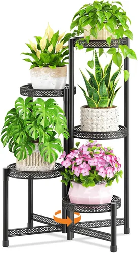 LASZOLA Soporte alto plegable para plantas de 5 niveles para interiores y exteriores, para macetas grandes, estante ajustable de metal resistente