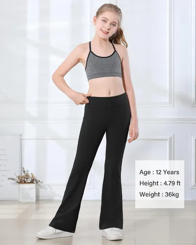 Miniatura 2 de Stelle Leggings acampanados para niña con bolsillos, cintura alta, corte de bota, pantalones de yoga para danza, pantalones acampanados