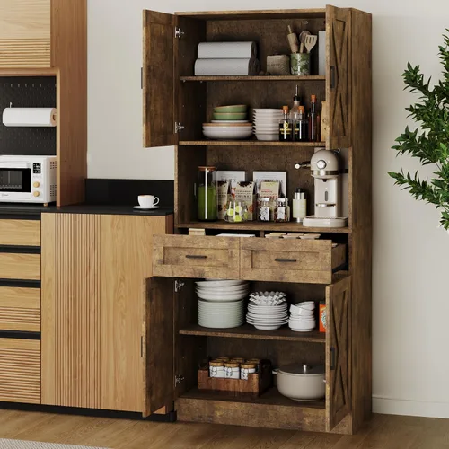 Miniatura 7 de Armario de despensa de cocina de granja de 71 pulgadas de alto, armario independiente de almacenamiento, gabinete de cocina moderno con soporte