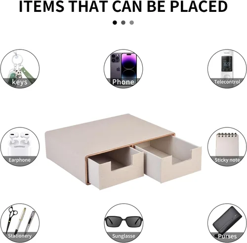Miniatura 7 de Organizador de escritorio de cuero de lino con cajones, mini organizador de cajones de escritorio, apilable, multifuncional, caja de almacenamiento