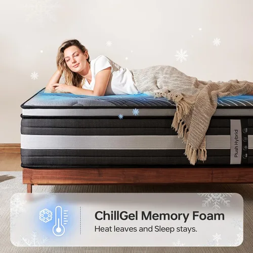 Miniatura 4 de Colchón híbrido King de 12 pulgadas en una caja, parte superior europea de firmeza media, espuma viscoelástica de gel ActiveCool para alivio