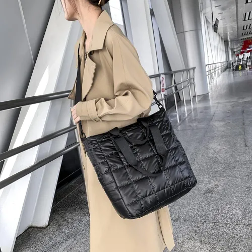 Miniatura 8 de AZURAOKEY Bolso de mano acolchado para mujer, acolchado de algodón acolchado, bolsa de hombro acolchada de invierno