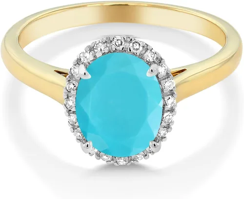 Miniatura 45 de Gem Stone King Anillo de compromiso ovalado de oro amarillo de 10 quilates con piedra natal y halo de diamantes Ovalado de 0.354 x 0.276 in