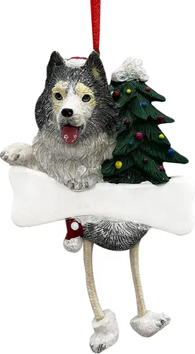 Adorno de Husky siberiano con patas colgantes únicas pintadas a mano y fácilmente personalizadas, adorno de Navidad