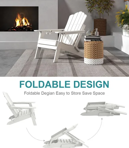 Miniatura 6 de FOOWIN Adirondack - Silla plegable de polietileno de alta densidad para patio con soporte para tazas, silla de plástico resistente de 400 libras