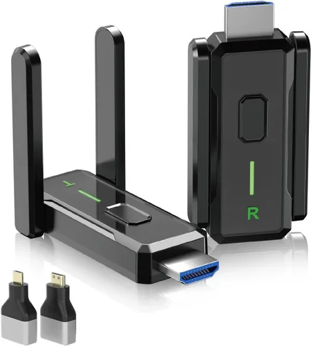 Transmisor y receptor HDMI inalámbrico mejorado 492FT/150M, señal estable de antena, extensor HDMI inalámbrico Plug&Play 2.4/5GHz con adaptador,