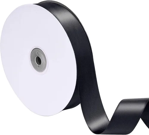Cinta de satén de doble cara de 1 pulgada de 50 yardas para decoración de fiestas, accesorios para el cabello, costura, envoltura de regalos (negro)