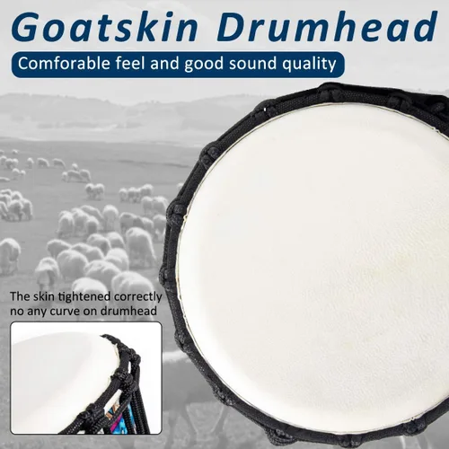 Miniatura 2 de Tambor africano de Djembe, estándar 8 '' tambores cosidos tela azul del Congo, tambor profesional del bongo con la cabeza del tambor de la piel
