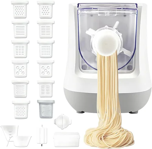 Máquina eléctrica para hacer pasta, máquina automática de 260 W, máquina de fideos con capacidad de harina de 17.64 oz, 12 tipos de moldes de