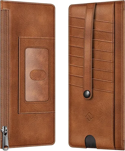 FINTIE Cartera Delgada Porta Tarjetas de Crédito Monedero, Estuches para Tarjetas de Negocios con Bloqueo RFID y Bolsillo con Cremallera para