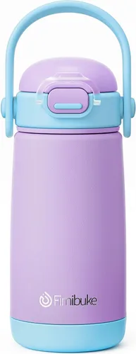 Miniatura 18 de Fimibuke Botella de agua aislada para niños con tapa con pajita y asa - 14 onzas, sin BPA, acero inoxidable 18/8, recipiente de metal, a prueba