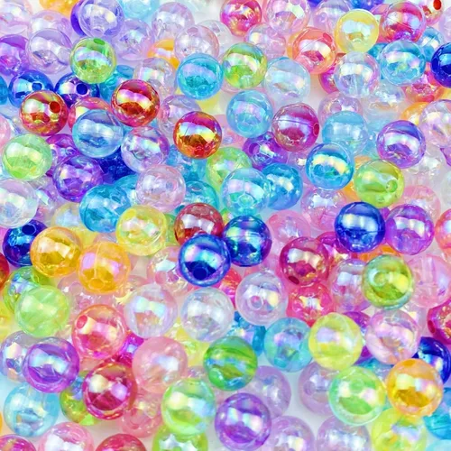 Miniatura 10 de 1000 piezas de cuentas redondas de acrílico de 6 mm, colores AB, cuentas espaciadoras redondas para aretes, pulseras, collares, llaveros, joyería