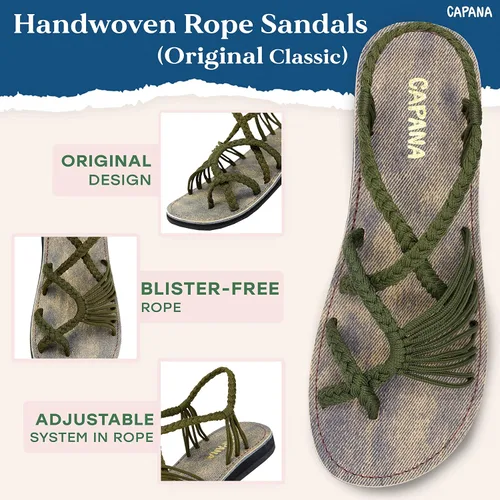 Miniatura 3 de Capana Sandalias planas tejidas para mujer, sandalias trenzadas con tiras, sandalias de playa para mujer, sandalias bohemias de cuerda, zapatos