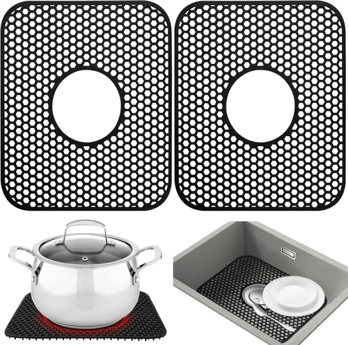 Protectores de fregadero para fregadero de cocina, 2 alfombrillas de cocina de silicona de 13.58 x 11.6 pulgadas, protector inferior antideslizante