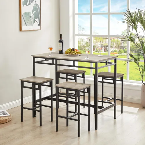 Miniatura 2 de Juego de comedor de 5 piezas, mesa de comedor con 4 taburetes, mesa de desayuno de cocina para el hogar, juego de mesa de bar, mesa de bar con 4