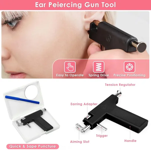 Miniatura 2 de Kit Profesional de Pistola para Perforación de Orejas, Pistola de Perforación Reutilizable con Aretes de Acero Inoxidable para Perforación, Aretes
