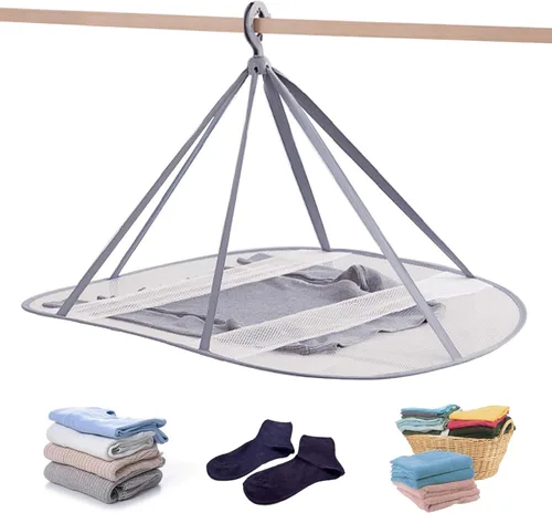 Estante de secado de ropa plegable de malla de 1 nivel con fijación interna, apilable, estante portátil para colgar suéteres, camisetas, prendas