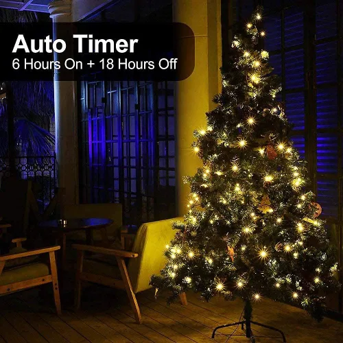 Miniatura 5 de MASHANG Luces de Navidad – Cadena de luces a pilas, 50 luces LED, miniluces, 8 modos, cable verde, mini juego de luces con temporizador para árbol