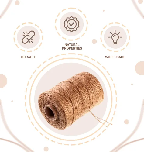 Miniatura 5 de Cuerda de yute natural de 600 pies, cuerda fina de arpillera para caja de regalo, embalaje, decoración, jardinería, 2 capas