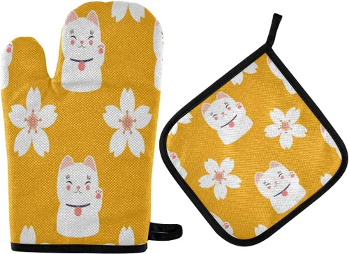 Miniatura 81 de ZZXXB Spring Bird - Guantes de cocina dobles con diseño floral de mariposa, resistentes al calor, antideslizantes, extra largos de 7 x 35 pulgadas