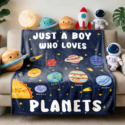 Miniatura 13 de Just A Boy Who Loves Planets & Solar - Manta de Lana Polar Franela Súper Suave y Divertida, Manta de Viaje para Cama, Sofá, Sillón, Nombre