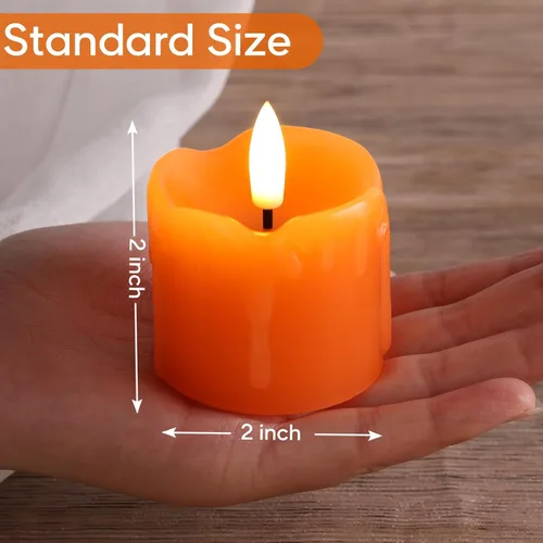 Miniatura 2 de Eywamage Velas votivas sin llama de cera de goteo naranja con pilas remotas, velas LED pequeñas de 2 x 2 pulgadas, juego de 6