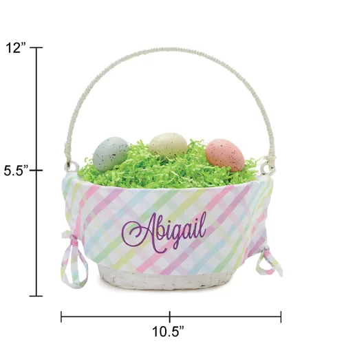 Miniatura 5 de Cesta de huevo de Pascua personalizada con asa y nombre personalizado en escritura morada Forro de canasta de Pascua multicolor Cesta blanca