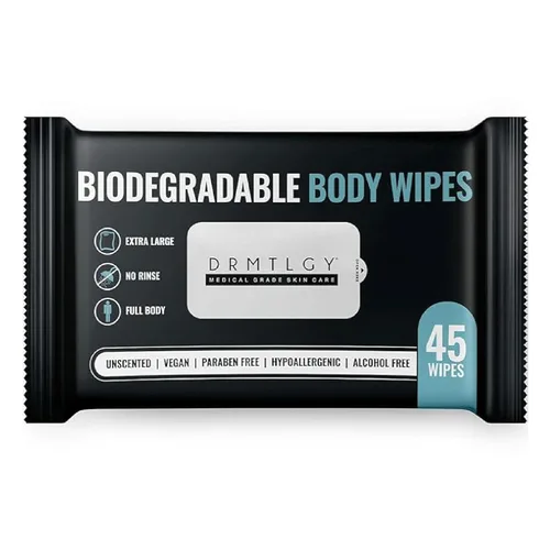 DRMTLGY Toallitas de ducha para cuerpo y cara para mujeres y hombres, 45 toallitas. Toallitas de limpieza XTRA grandes biodegradables sin enjuague
